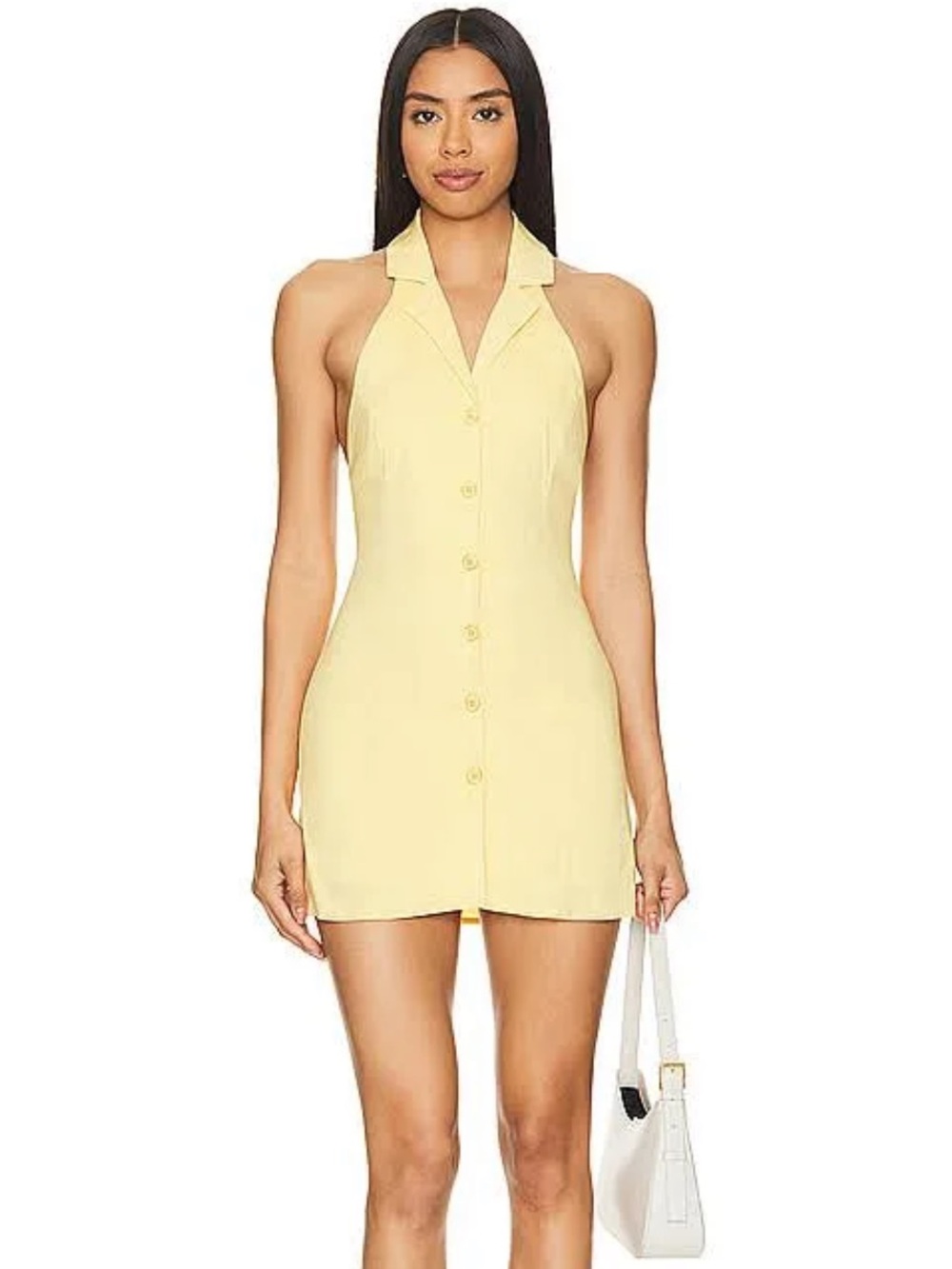 SNDYS x Revolve Button Down Collared Mini Dress in Butter Yellow size medium